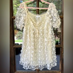 Off White Bridal Wedding Shower Party Dress with Butterflies sz Large by Mable